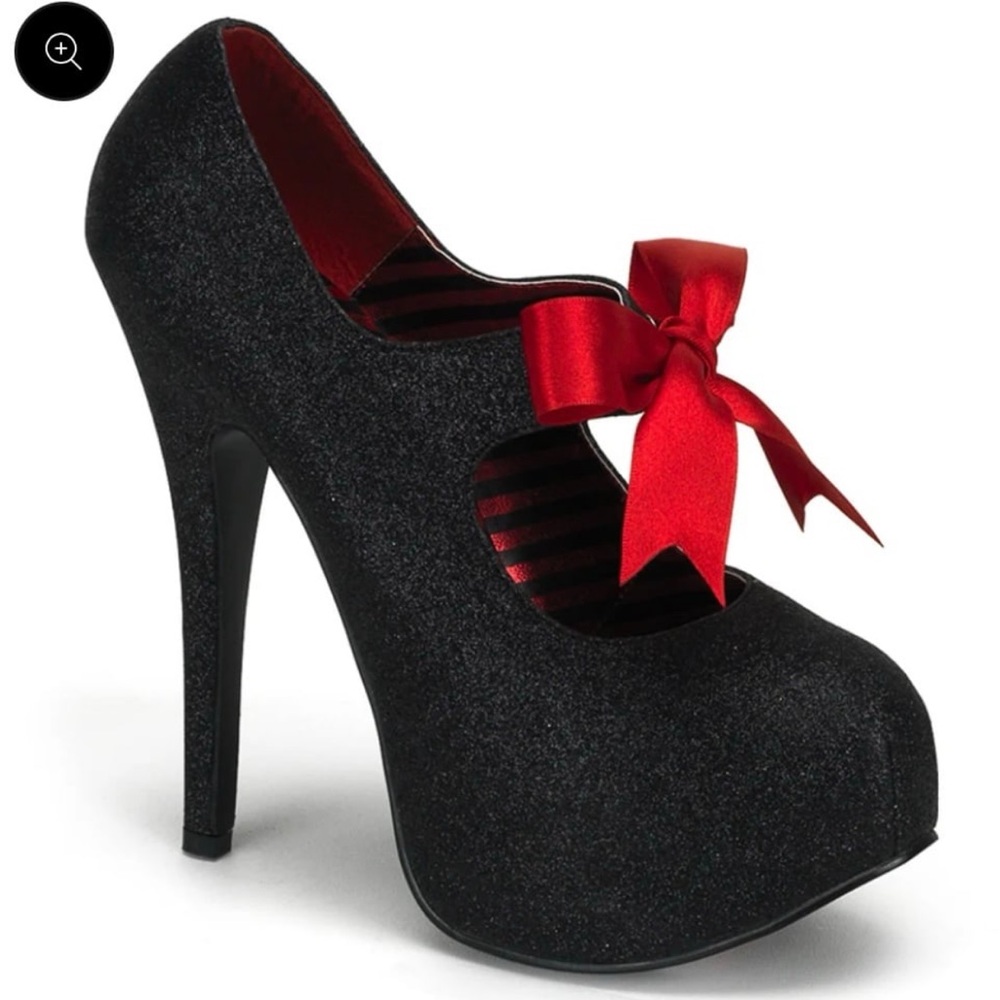 Bordello Black Heels with Striking Red Bow